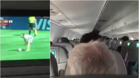 La calciatrice fa goal ed ecco cosa succede nell'aereo