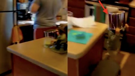 La sua mamma sta cucinando e il piccolo trova un passatempo "divertente"