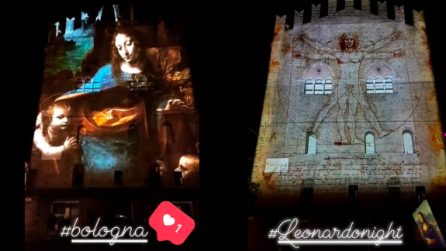 Bologna, le opera di Leonardo Da Vinci proiettate sui palazzi: spettacolo di luci notturno