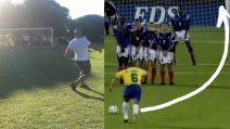 Roberto Carlos ripete la famosa punizione contro la Francia: l'effetto è lo stesso di 22 anni fa
