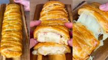 Treccia di pasta sfoglia con prosciutto, patata e provola: l'idea salva cena facile e veloce!