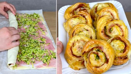 Girelle filanti di pasta sfoglia e zucchine: la ricetta semplice e veloce per un antipasto delizioso